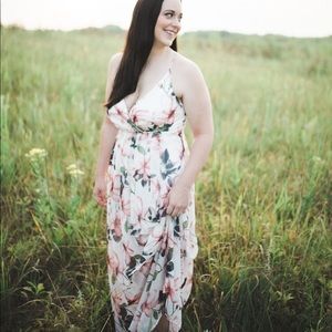 Beautiful ivory dress with light pink flowers.